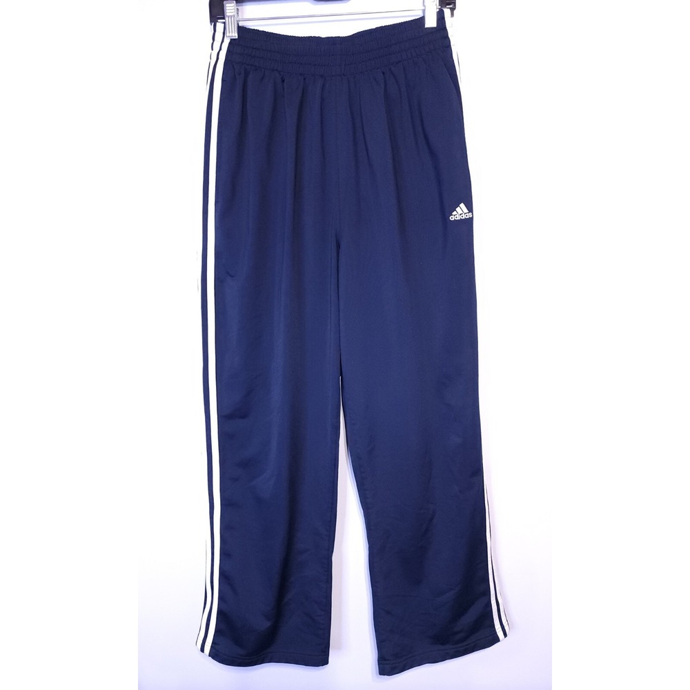 Adidas Mans Size Medium Blue 3 White Stripe Athletic Pocket Pants 26x28